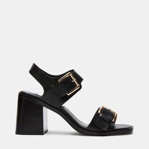 Steve Madden Tressa Black Leather Block Heels Buckle Size 8